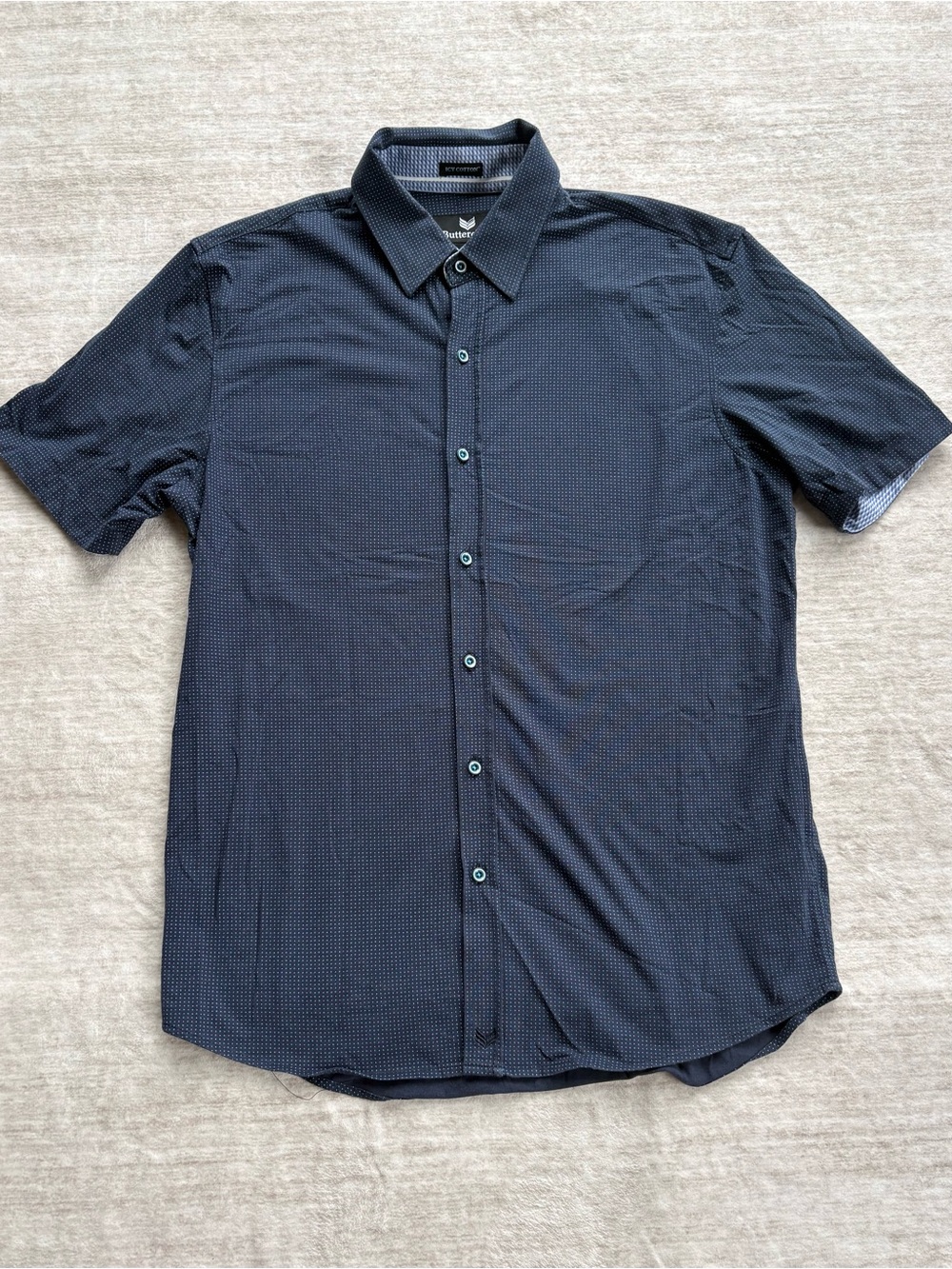 Buttercloth Men’s Icy Cotton Blue Short sleeve Button Down Shirt Size Large - Picture 2 of 14